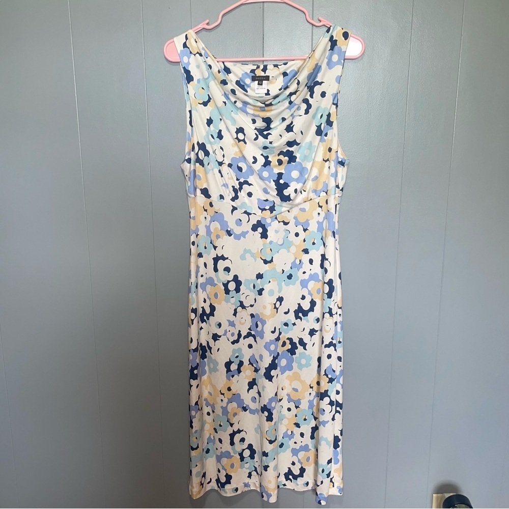 Tocca Blue Yellow Floral Silk Sleeveless Midi Dress Size 10